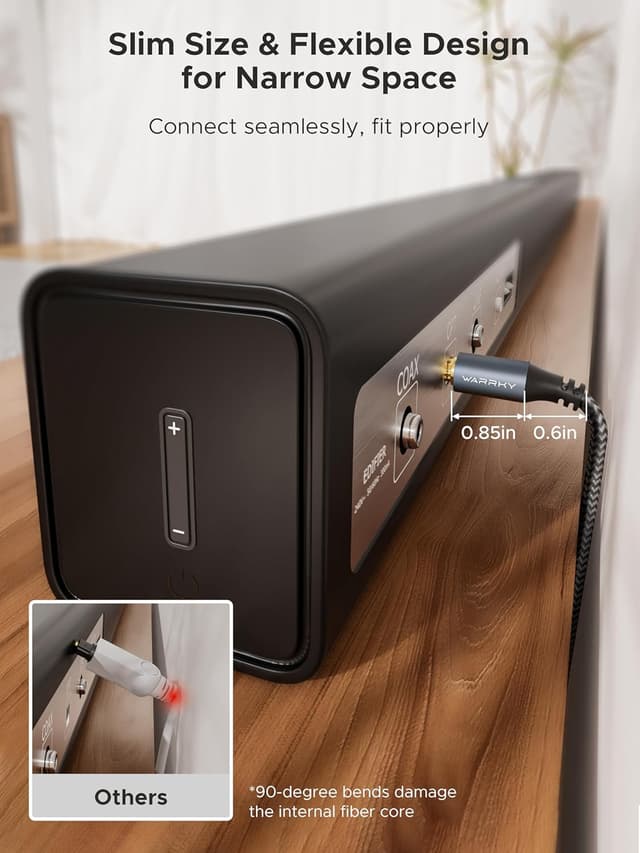 Detalle 2 de WARRKY optical audio cable (Toslink) for soundbar to TV, 1m digital optical lead