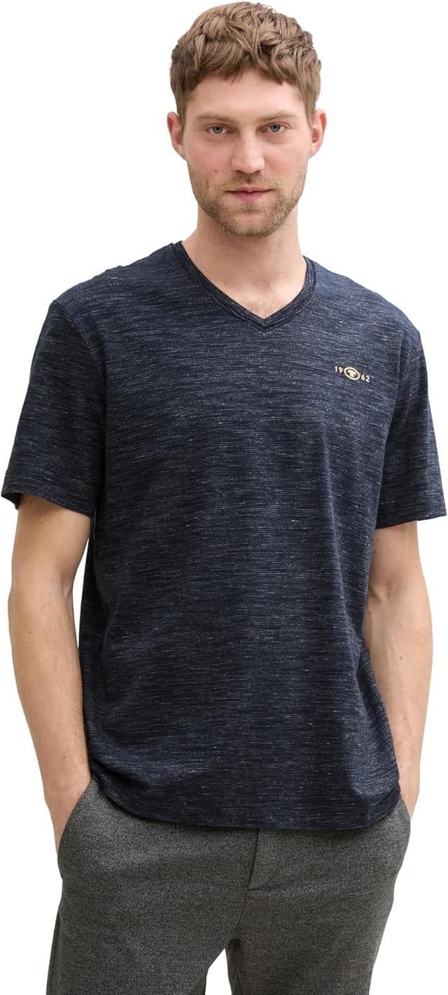 Detalle de TOM TAILOR T-Shirt da uomo jaspe con scollo a V in cotone