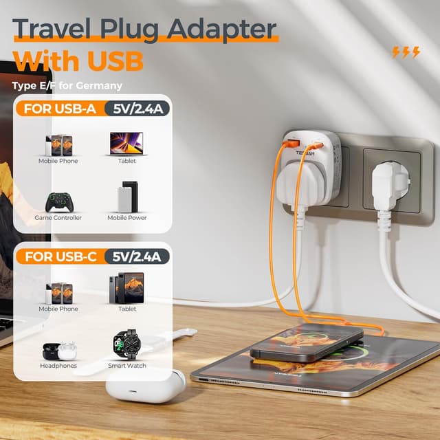 Thumbnail 2 de TESSAN UK to European Plug Adapter 2-Pack