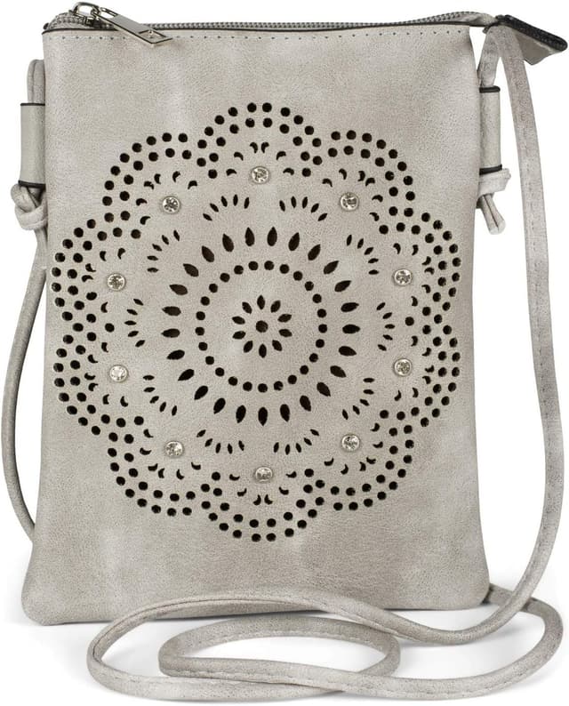 Detalle de styleBREAKER Mini sac à bandoulière pour femme avec motif découpé au laser et strass, pochette pour téléphone portable