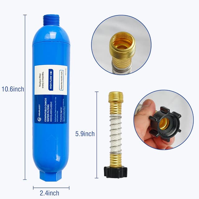 Detalle 2 de Hourleey 2-Pack RV Inline Water Filter with Flexible Hose Protectors