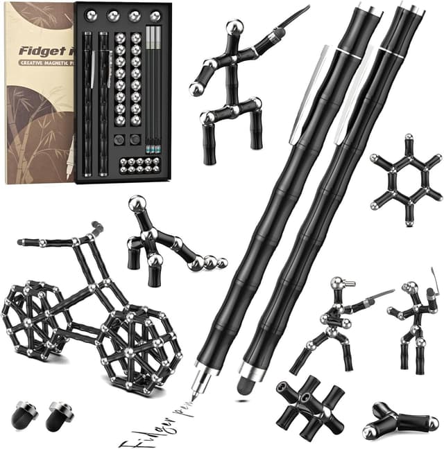 Detalle de Tigerhu Penna Magnetica multifunzione antistress con accessori (nera) – fidget pen da scrivania e gioco