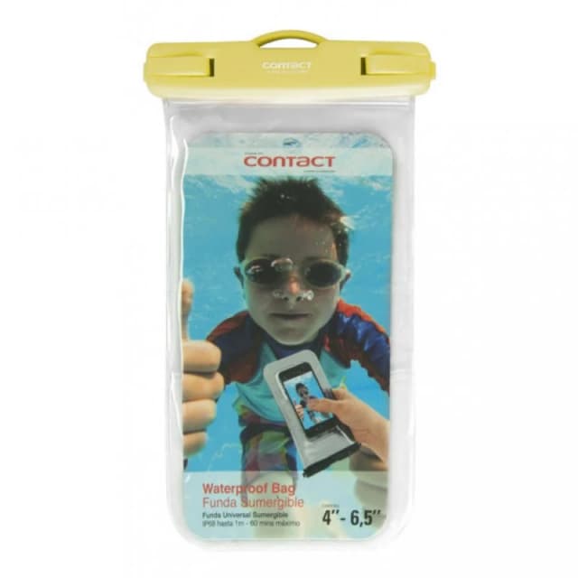 Detalle de Contact funda universal impermeable amarilla para smartphone (4,5"–6,5")
