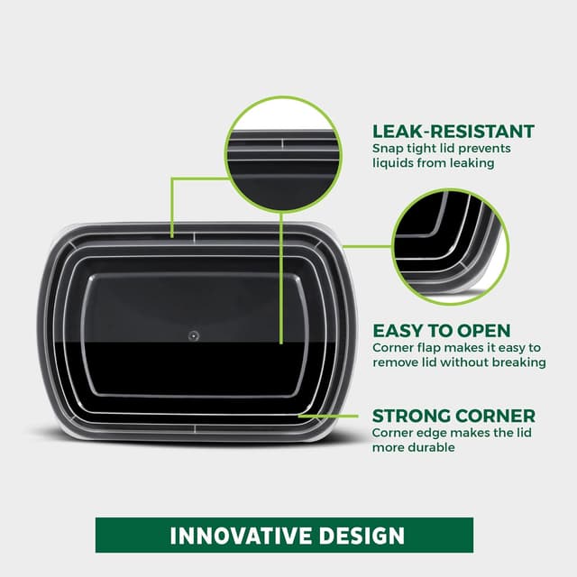 Detalle de Freshware 50-Pack Meal Prep Containers (1 Compartment, BPA-Free, 32 oz) with Lids