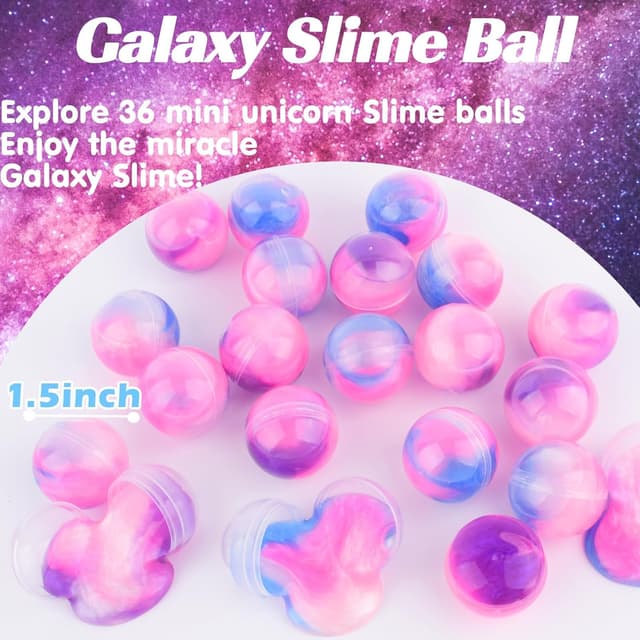 Detalle 2 de 36-Pack Unicorn Galaxy Slime Balls (non-sticky, mess-free) for kids and party goodie bags