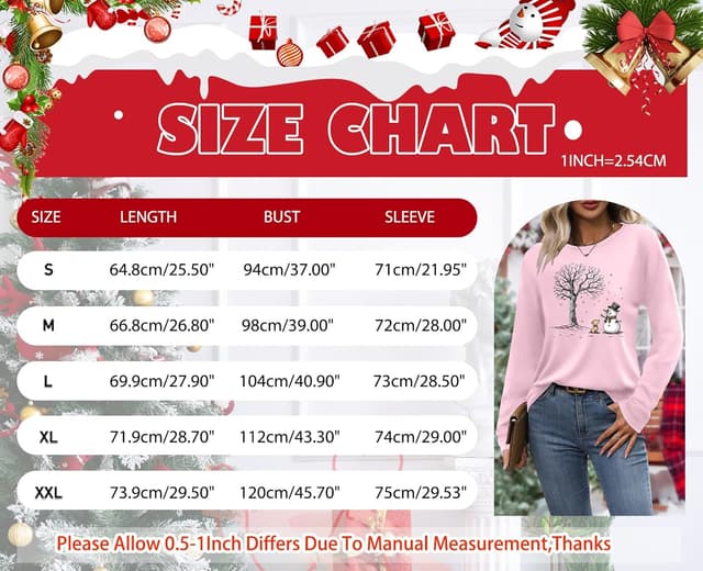 Detalle 2 de tiorhooe Christmas long sleeve shirt for women with cute snowman prints