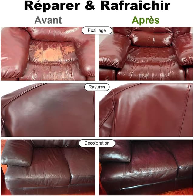 Detalle de Kit de réparation du cuir Cenozo : teinture, peinture liquide et pâte réparatrice pour canapés, sièges et vêtements en cuir