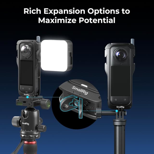 Detalle de SMALLRIG Cage pour Insta360 X5 (5195) : boîtier de protection en alliage d’aluminium avec fixation rapide