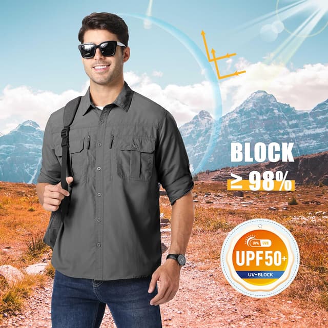 Detalle de MAGCOMSEN Men’s UPF 50+ Sun Protection Long Sleeve Shirts for Hiking, Fishing & Safari