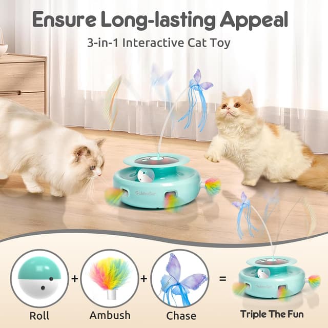 Detalle 2 de GoldenSun 3-in-1 Interactive Cat Toys (Rechargeable) with 6 Attachments for Indoor Adult Cats