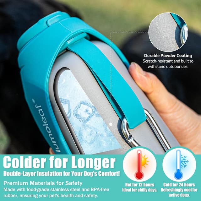 Thumbnail 6 de Gourde isotherme pour chien LumoLeaf 800 ml en acier inoxydable avec gamelle intégrée