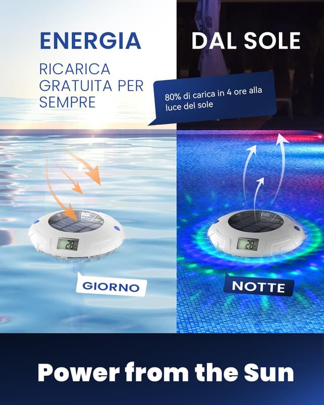 Detalle 2 de Luce solare per piscina con doppio display LCD e termometro galleggiante impermeabile IPX7