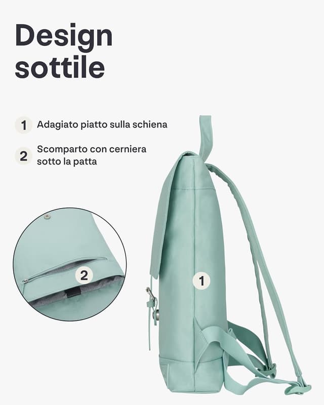 Detalle 2 de Johnny Urban Mia zaino donna piccolo da viaggio e lavoro con porta PC 16" e tessuto idrorepellente (7 litri)
