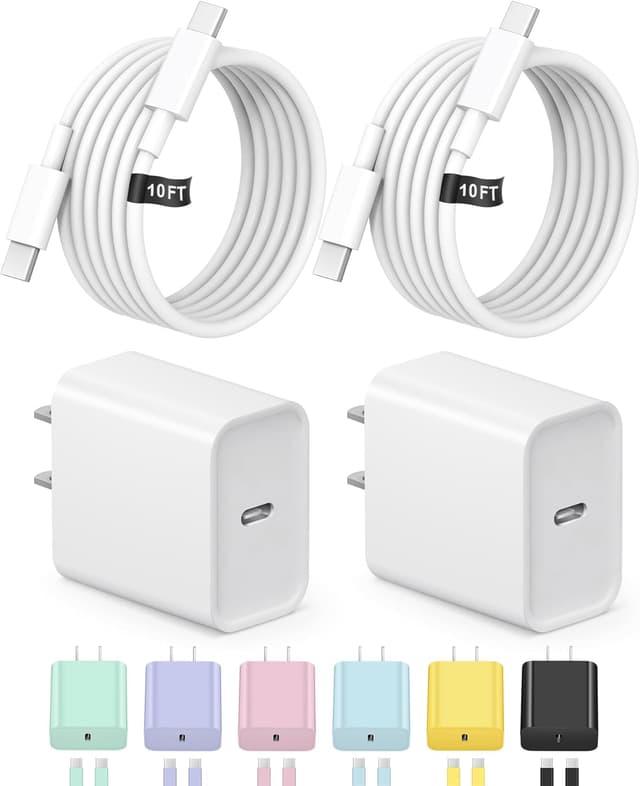 Detalle de Novobit 10FT iPhone Fast Charging USB-C Charger (20W PD) 2-Pack