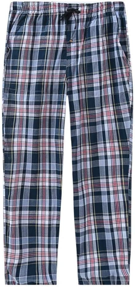 Detalle 2 de MoFiz Men’s Ultra Lightweight Cotton Pajama Pants (Plaid) with Pocket, Drawstring, 3-Pack