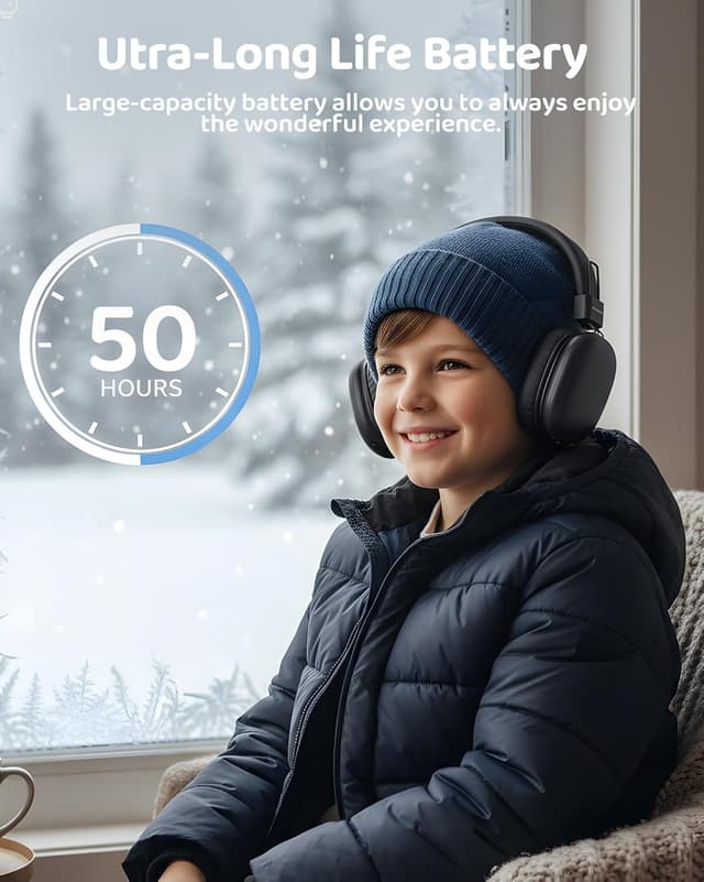Detalle de Awatrue Over-Ear Wireless Headphones for Kids (Bluetooth 5.4) with Microphone, 50H Playtime & Foldable Design