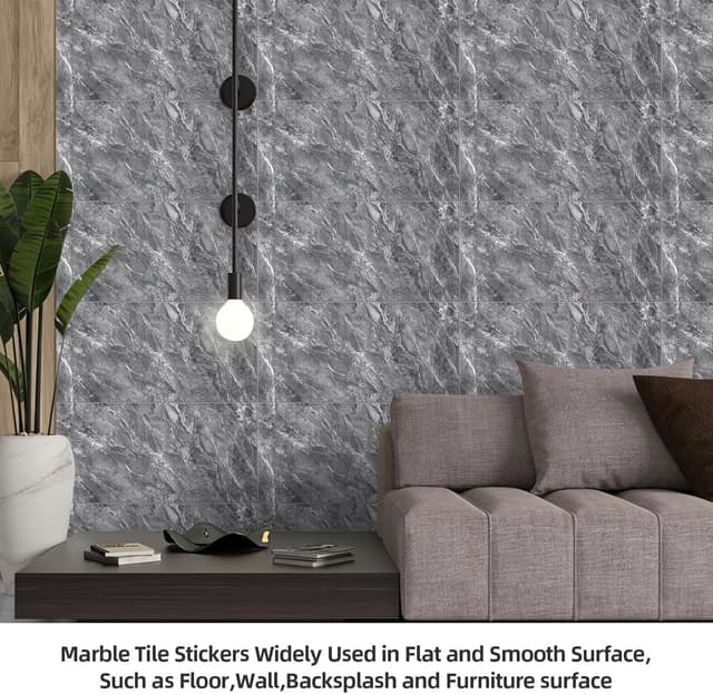 Detalle 2 de Warmiehomy Marble Tiles 60x30cm (10 Pack) Self-Adhesive Waterproof Peel-and-Stick Wall Tiles – Earl Grey