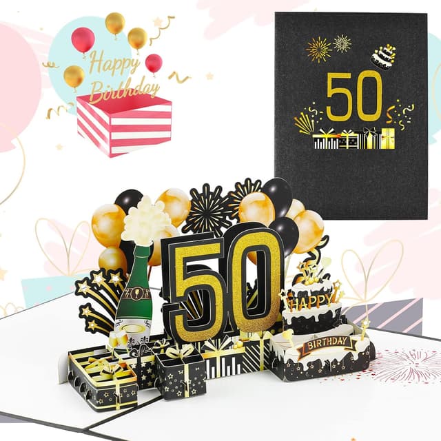 Thumbnail 1 de Joyoldelf Pop-up Geburtstagskarte zum 50. Geburtstag mit Umschlag (3D, inkl. extra Karte zum Schreiben)