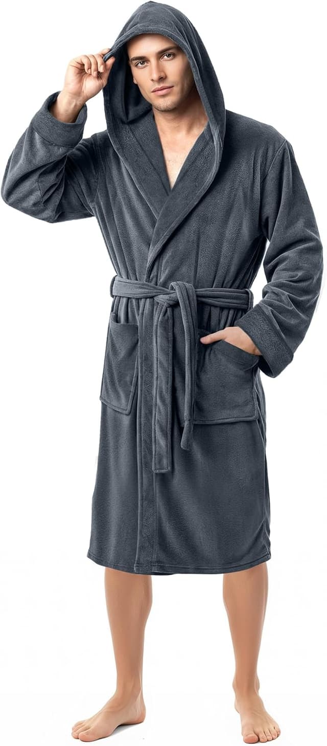 Detalle de NY Threads vestaglia da uomo con cappuccio in morbido pile corallo, per sonno e relax