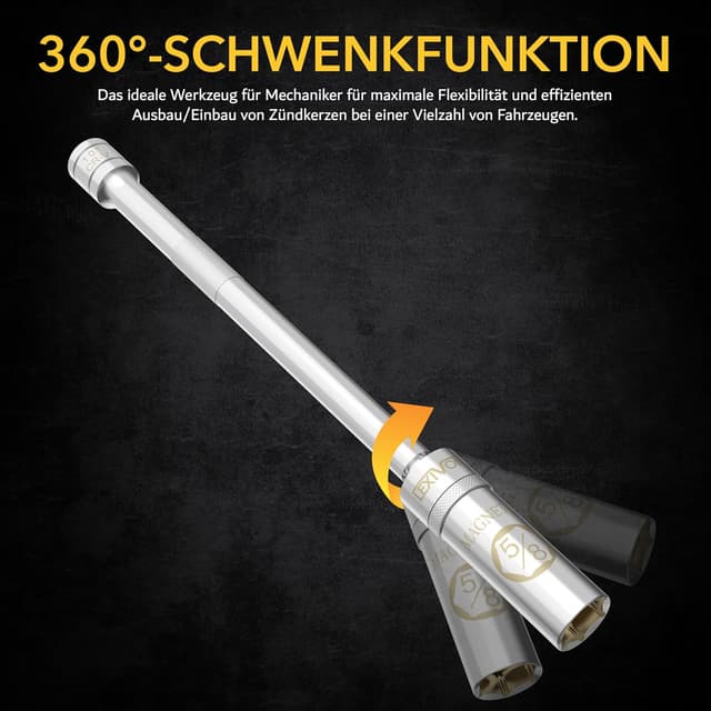 Detalle de LEXIVON Zündkerzenschlüssel LX-122 für 16 mm Zündkerzen, 25 cm, schwenkbar mit magnetischem Einsatz (Cr-V-Stahl)