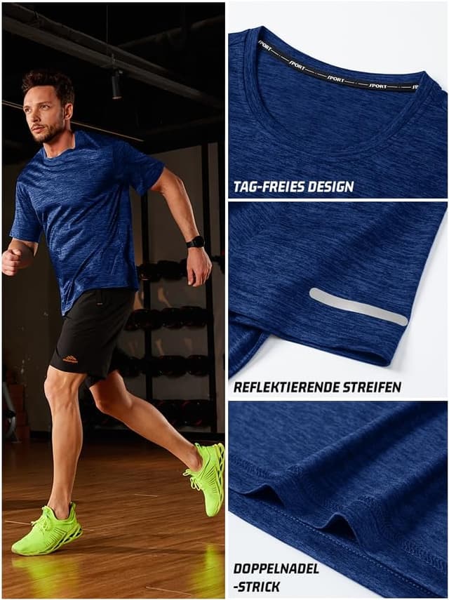Detalle de KEFITEVD Herren Funktionsshirt mit Schnelltrocknung und reflektierenden Streifen