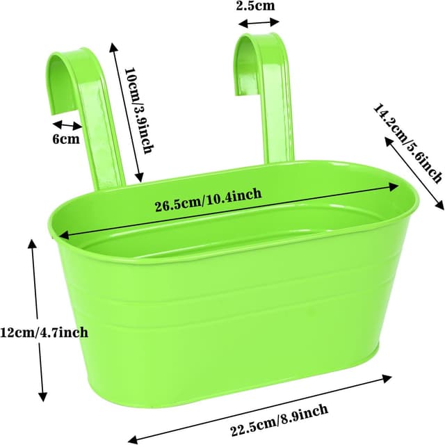 Detalle de Atoke 4-Pack Metal Hanging Flower Pots with Detachable Hooks (27.5cm) for Balcony Railings & Fences