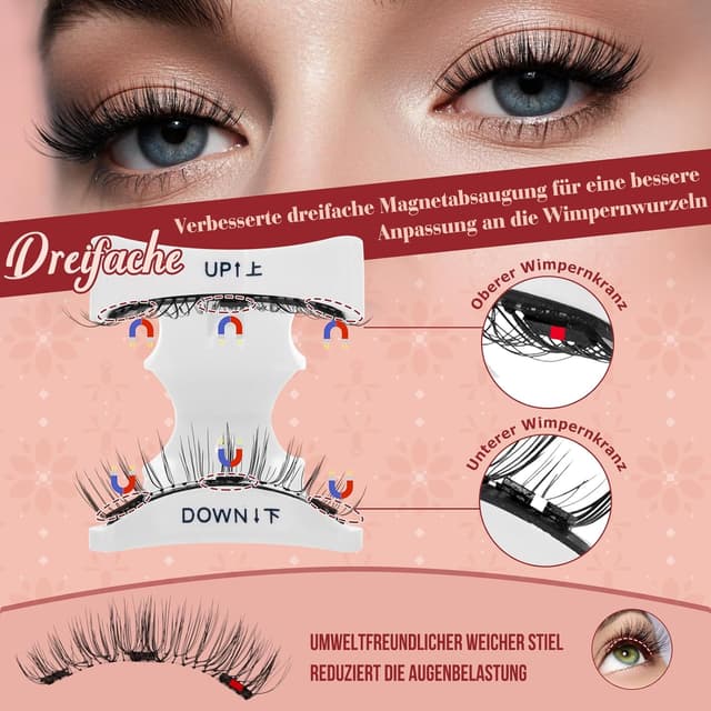 Detalle de Higu clace magnetische Wimpern (mit Applikator) ohne Eyeliner & ohne Kleber – Magnet Wimpern-Set (KIT-HI)