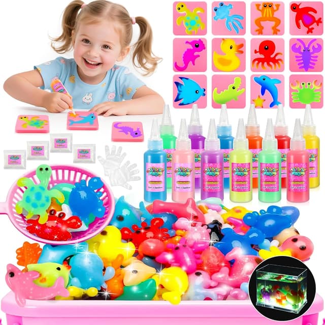 Detalle de Magic Aqua Gelz Set Bastelset für Kinder ab 5 Jahren – Wasser-Elf-Kit mit Formen, Farbgele und magischem Pulver