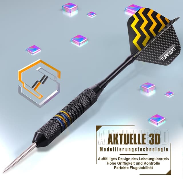 Detalle de Turnart Dartpfeile mit Metallspitze – 12 Profi Steeldarts inkl. Dart Case