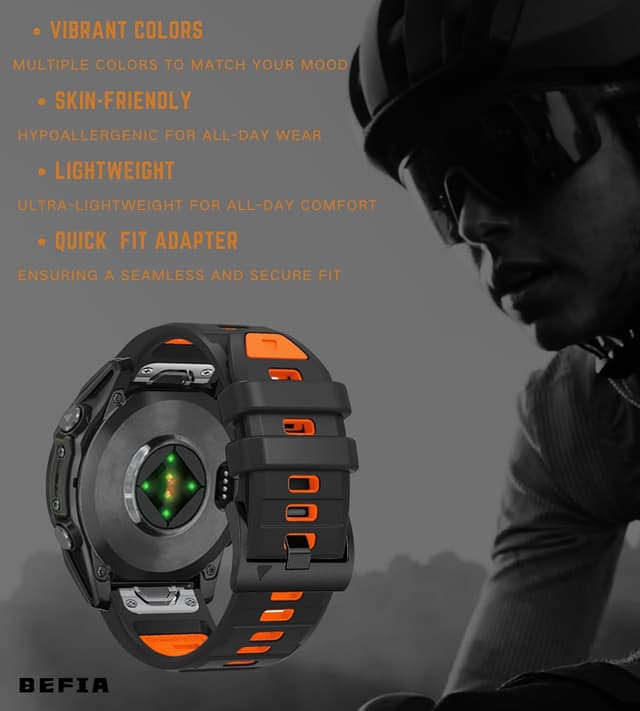 Detalle de BEFIA 26mm Silicone QuickFit Watch Band for Garmin Fenix 8 51mm, Enduro, Tactix and More (Two-Tone Colors)