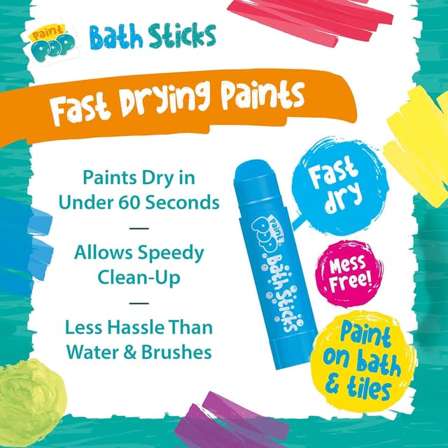 Detalle de Paint Pop Bath Sticks for Kids – 12 washable bath crayons for mess-free creativity (3+ years)