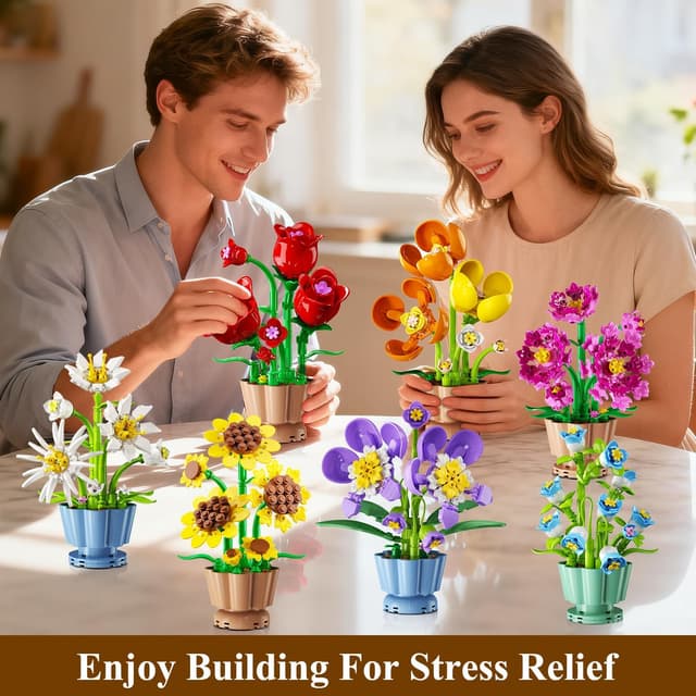 Detalle 2 de CUBIMANA 9 Blumen Bausatz „Botanicals Collection“ (3,6 mm Mini-Steine, 1.362 Teile) – für Deko & kreatives Bauen