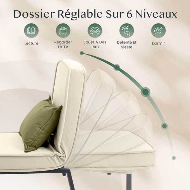 Detalle de FLEXISPOT Fauteuil relaxant convertible 3 en 1 avec dossier réglable 6 positions (lit, chaise longue)