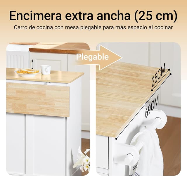 Thumbnail 4 de SoBuy FKW129-WN isla de cocina 113x91x(44–69) cm