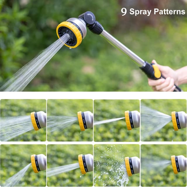 Detalle 2 de FANHAO 45cm Metal Watering Lance with 9 Spray Patterns and Thumb Flow Control (Yellow)