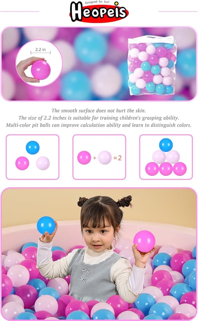 Detalle de Heopeis Ball Pit Balls (BPA-Free, Phthalate-Free) Soft Plastic Balls for Kids Ball Pits & Play Tents