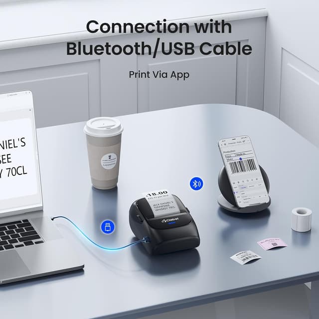 Detalle 2 de CLABEL 221B Label Maker Machine with Bluetooth Thermal Printing (Portable, 2-inch) for Small Business