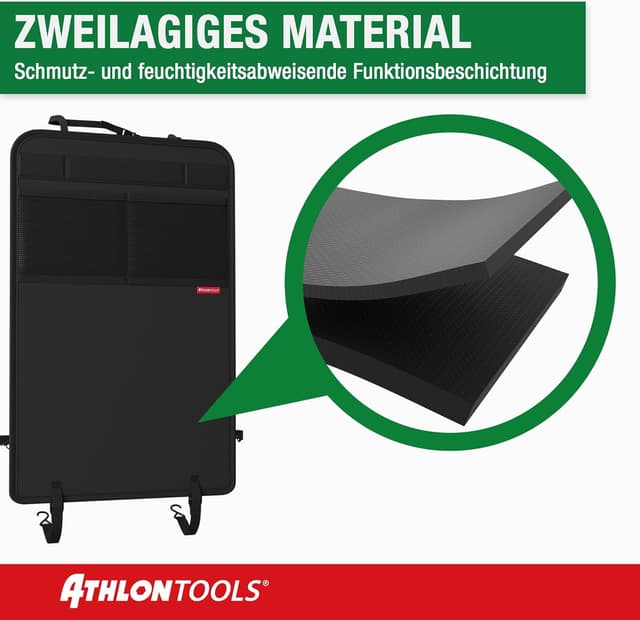 Detalle de ATHLON TOOLS Rückenlehnen-Schutzmatte (beschichtet) mit Netztaschen – schmutz- & wasserabweisend
