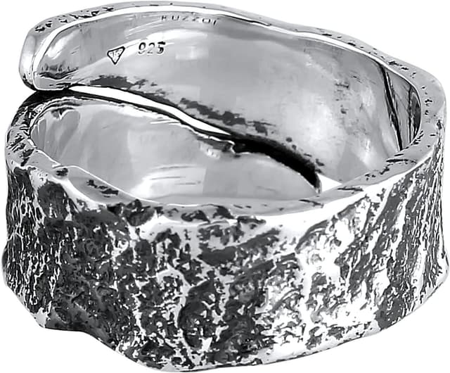Detalle de Kuzzoi Bague homme en argent sterling 925 massif, design martelé texturé (12 mm) – large