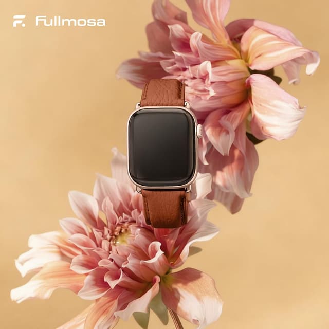 Detalle 2 de Fullmosa bracelet en cuir véritable pour Apple Watch 42/41/40/38 mm (brun + or rose) avec fermoir