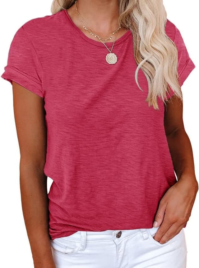 Detalle 2 de Cicy Bell Damen T-Shirt mit Rundhalsausschnitt – kurzarm, lässig und bequem aus Baumwoll-Mix