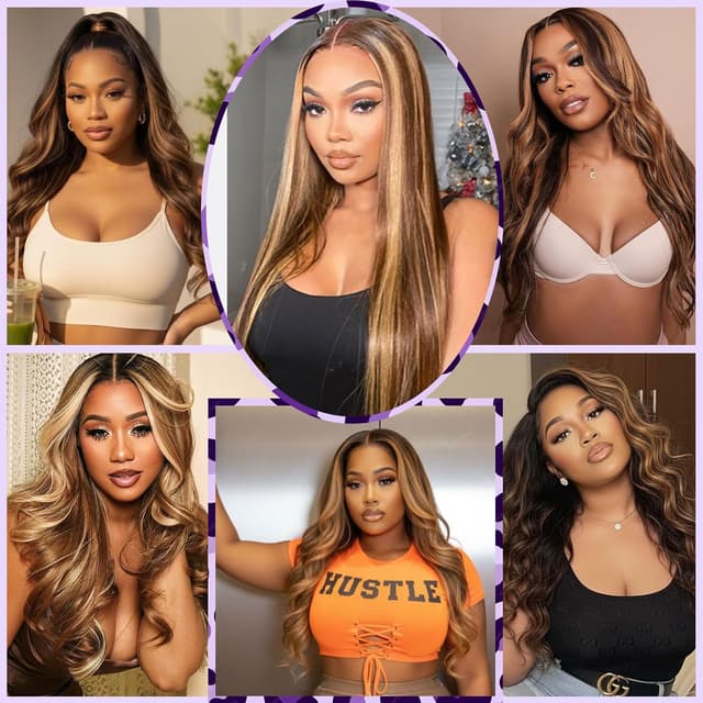 Detalle de Qimo Honey Blonde Human Hair Wig (30 Inch) – 13x6 HD Lace Front, 200 Density, Ombre Body Wave