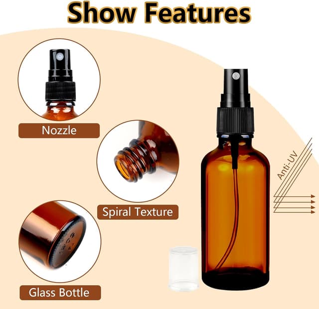 Detalle de 50ml amber glass mist spray bottle 4 pack