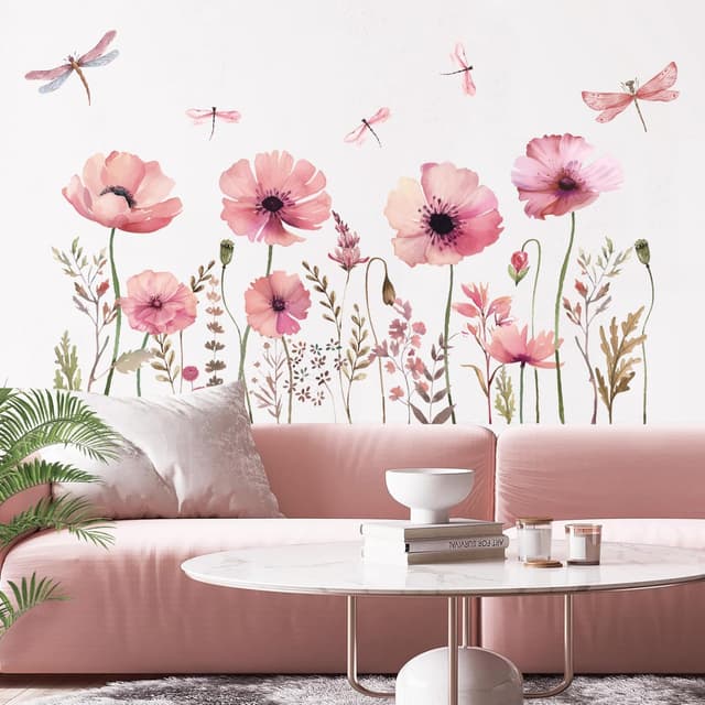 Detalle de HPNIUB Pink Blossom Flower Wall Stickers for Kids Nursery, Bedroom & Living Room