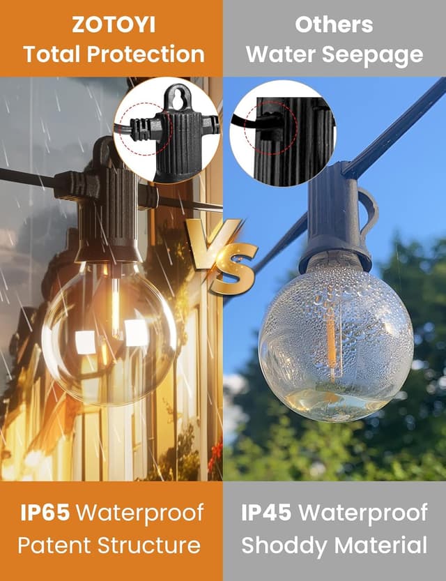 Detalle de ZOTOYI catena luminosa LED per esterno 60 metri con lampadine G40, bianco caldo, IP65