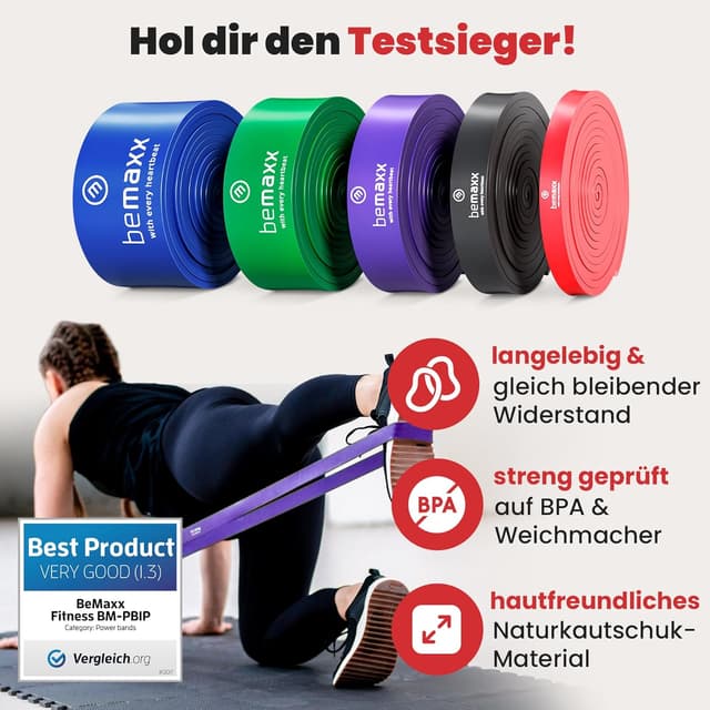 Detalle de Fitnessband ROT Klimmzughilfe Widerstandsband (8–16 kg) inkl. Trainings-E-Book