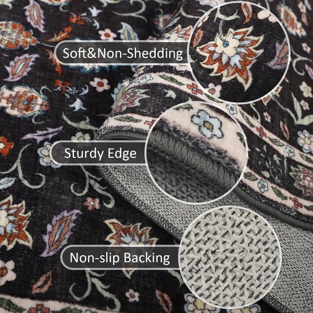 Detalle de IMIYOKU Washable Floral Hallway Runner Rug (Non Slip) 65x240cm