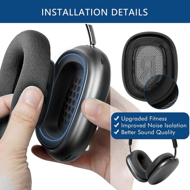 Detalle de GEVO Upgraded Ear Cushions Replacement for Apple AirPods Max (Space Gray) with Memory Foam and Magnetic Fit