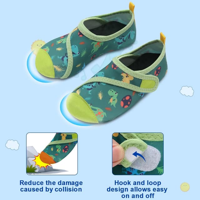 Detalle de Kinder Badeschuhe/Wasserschuhe WateLves – rutschfeste Surfschuhe für Schwimmbad & Strand (23 Grüner Dinosaurier, EU 26/27)