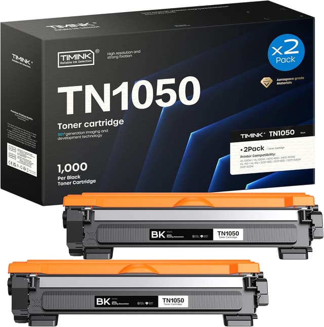 Detalle de Timink TN1050 (TN-1050) compatible black toner cartridge – 2 pack for Brother TN1050 printers